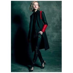 HILARY MACMILLAN BLACK + RED WOOL COAT